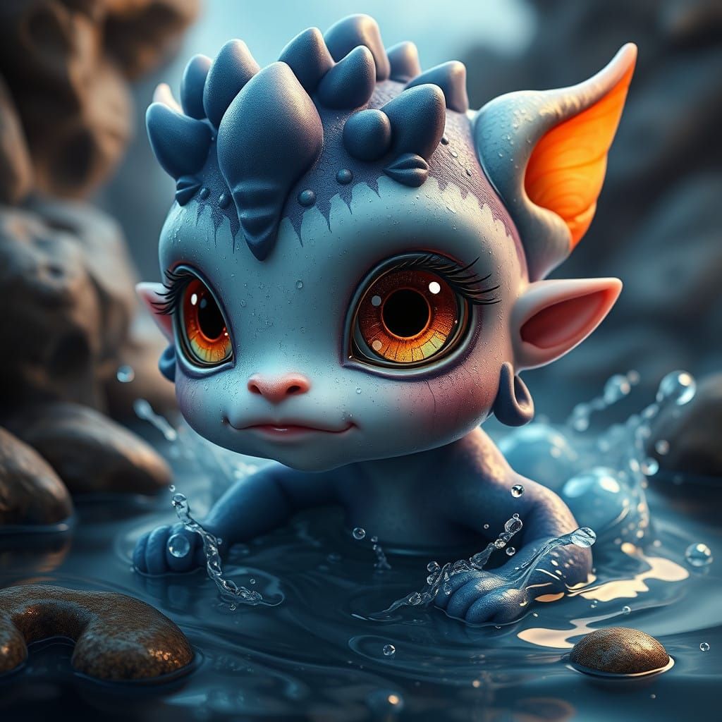 Vibrant Baby Water Elemental in Detailed Fantasy Art