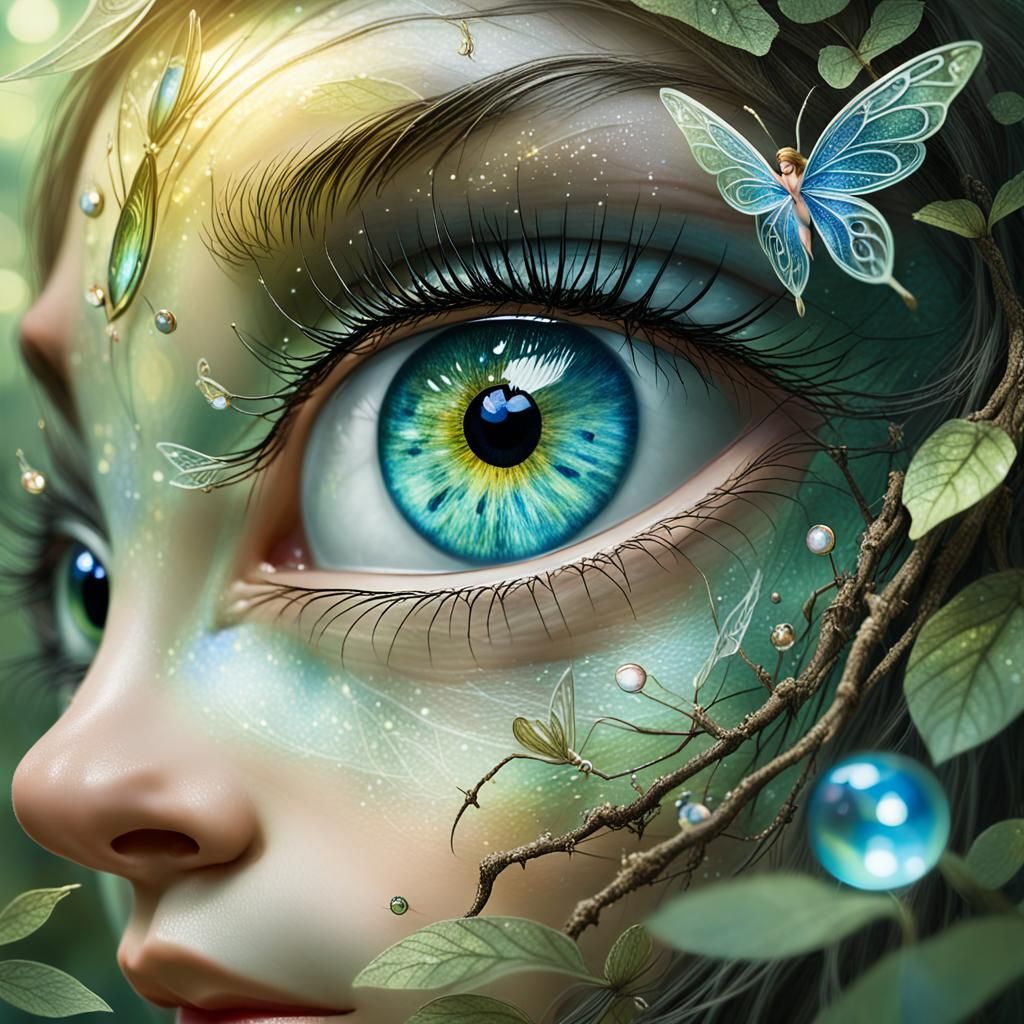 Elf Fairy Reflected in Eye: Whimsical Forest Fantasy