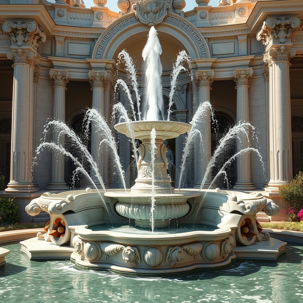 Majestic Fountain in Opulent Garden: Renaissance Architectur...