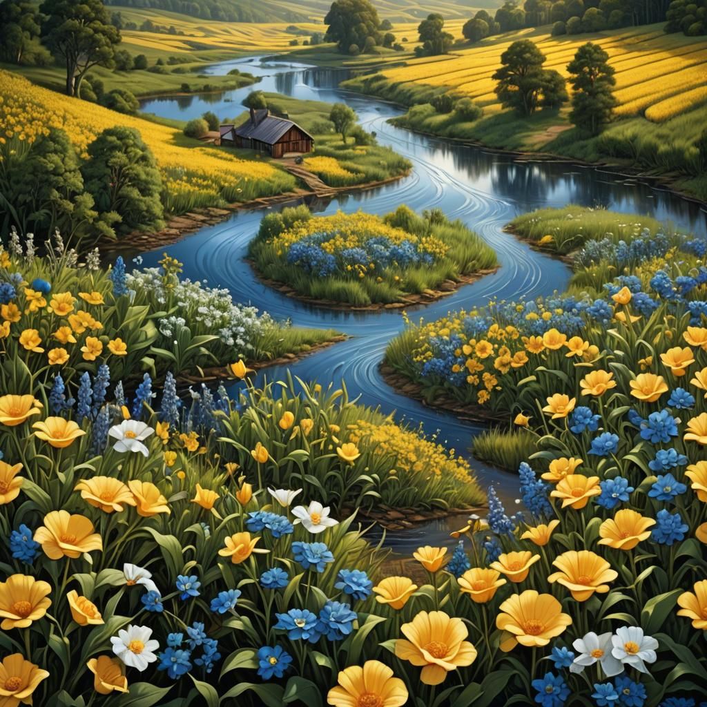 Storck Farm River Scene in Mystical Digital Painting