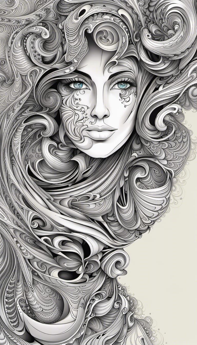 Abstract Fractal Woman in Zentangle Design