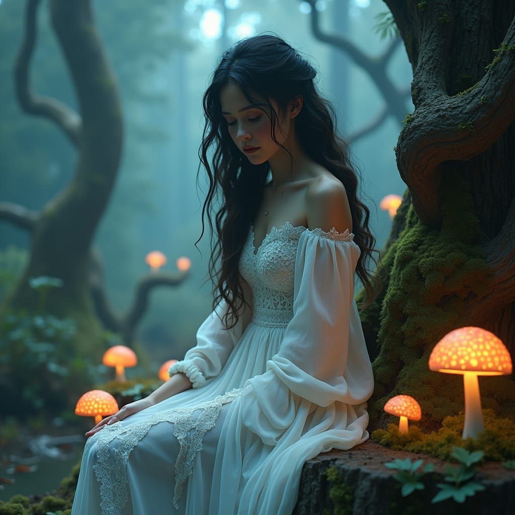 Mystical Forest Woman in Matte Painting Style