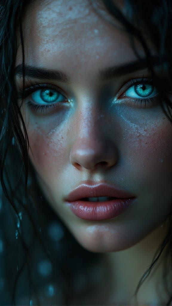 Intense, Moody Portrait of a Woman in the Rain