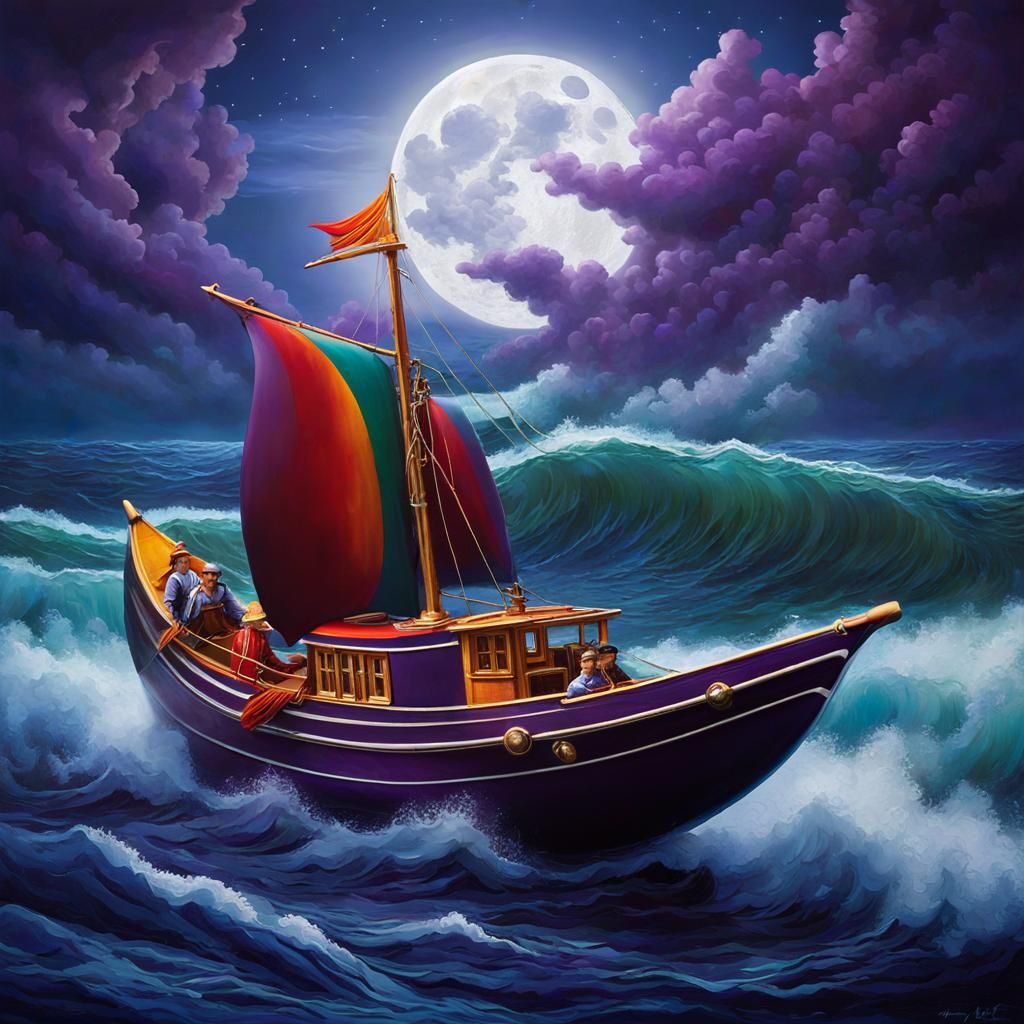 Surrealist Sailor on Stormy Sea in Dali Style