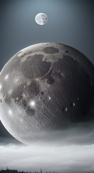 Eerie Moon Face over Earth in Dark Fantasy Style