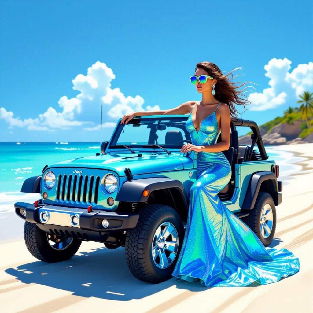 Dichroic Glass Dazzles: Woman in Beaded Jeep