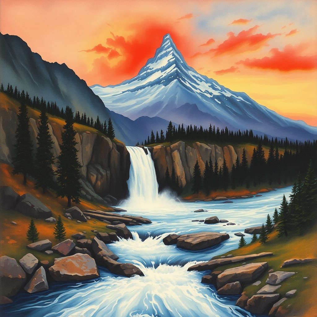 Romantic Watercolor Landscape at Sunset