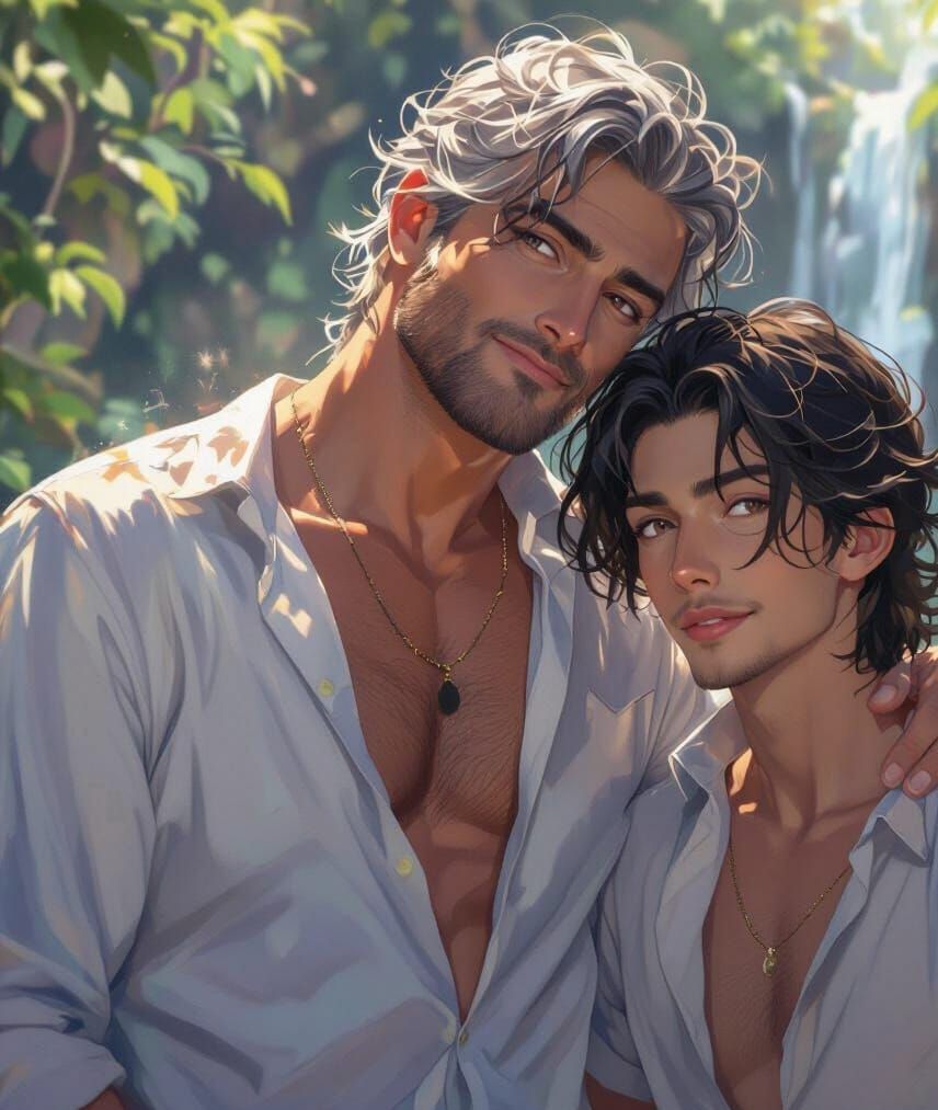 Gay Couple Cuddling in a Beautiful Grotto