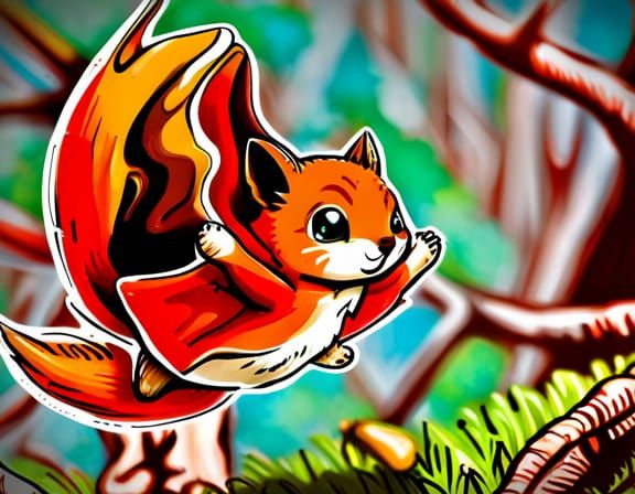 Cute Flying Squirrel with Cape in Chibi Ghibli Style