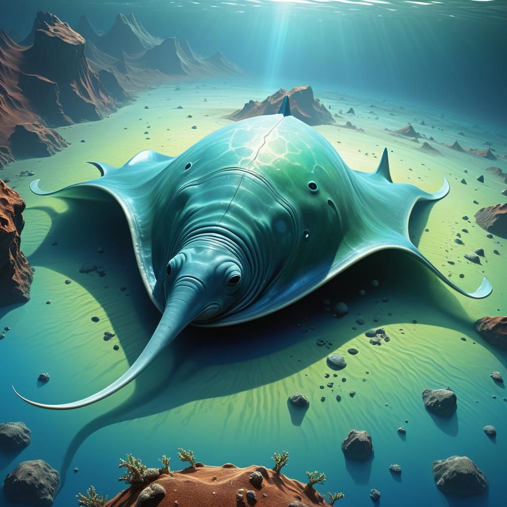 Alien Stingray-Walrus Hybrid on Exoplanet, Bio-Realistic