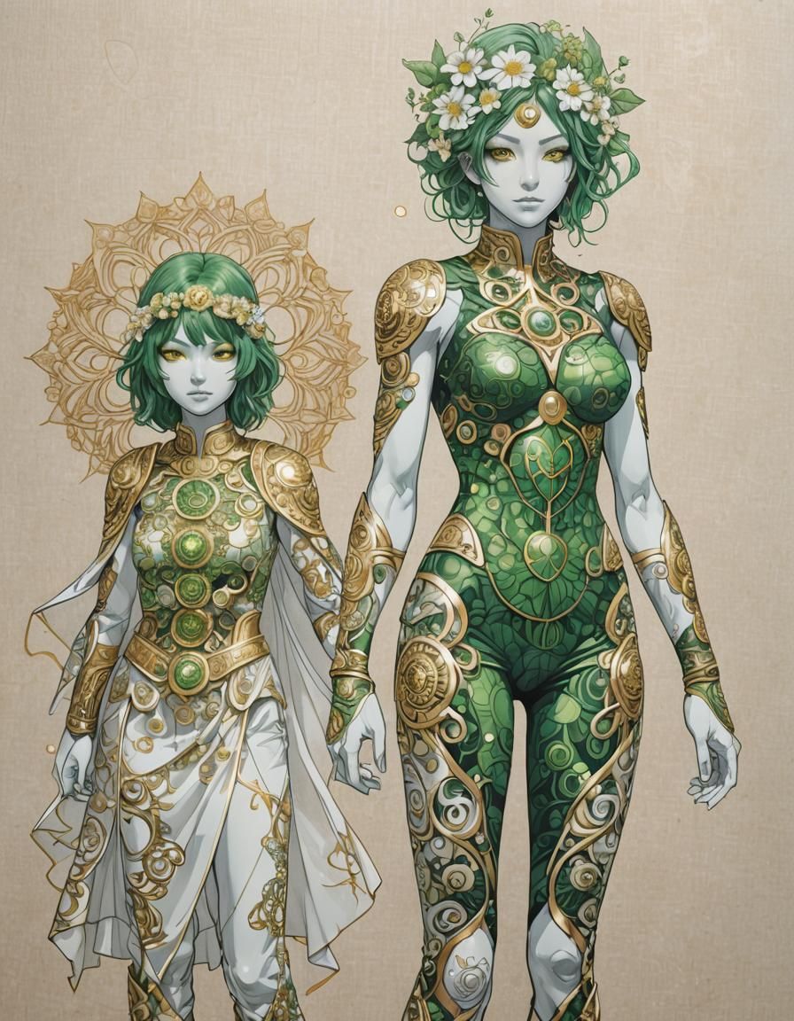 Superhero Flower Girl and Gaia in Shonen Manga Style