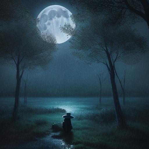 Moonlit Rain and Wind Through Trees