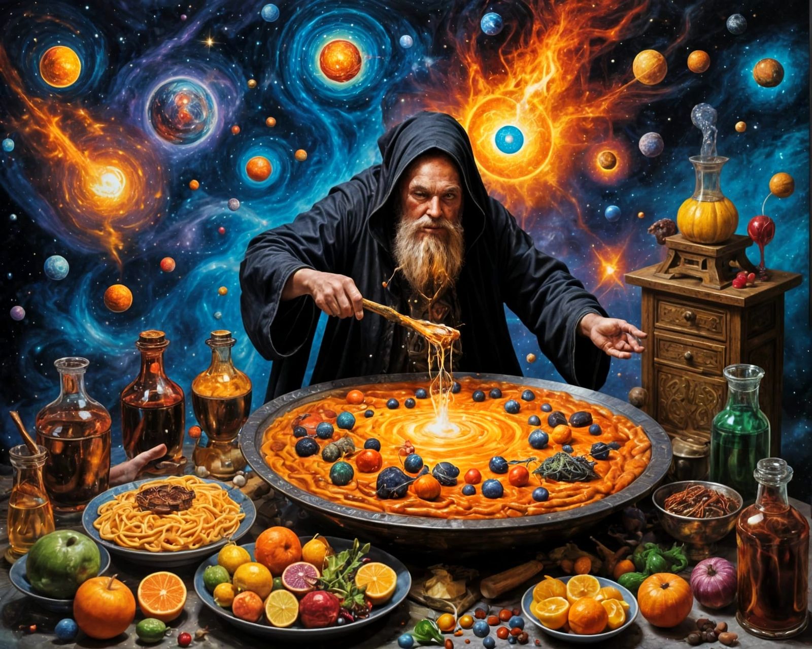 Cosmic Gourmet: A Hyperdetailed Oil Painting