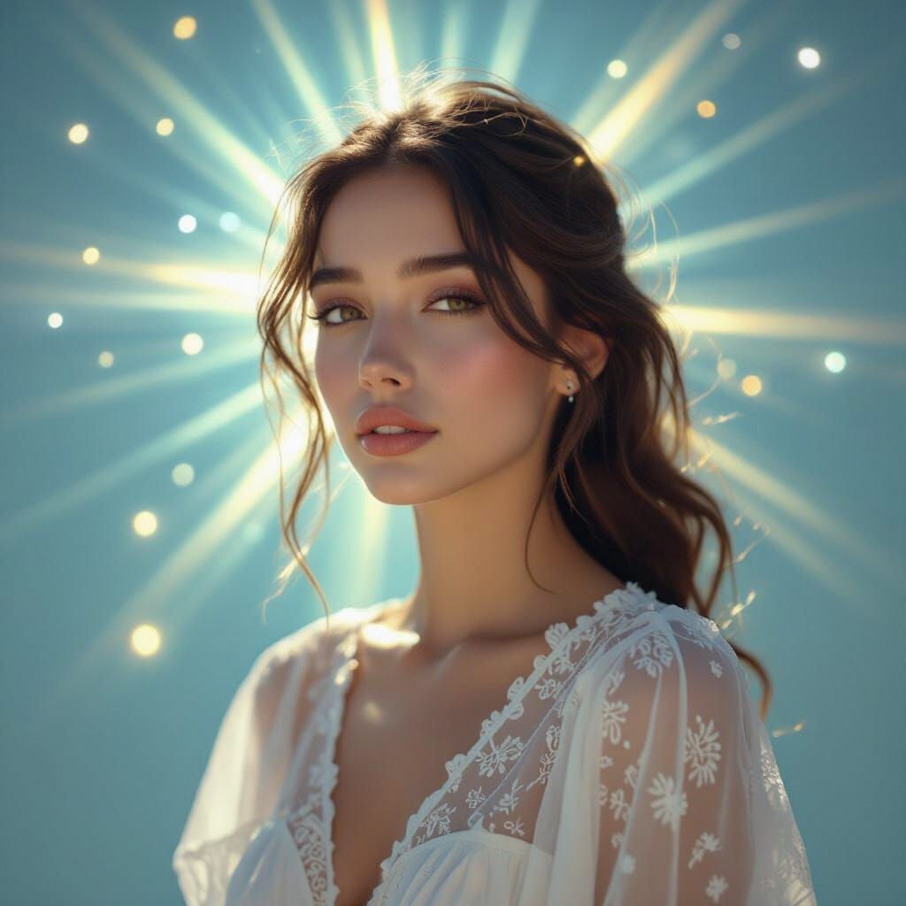 Ethereal Bioluminescent Woman in Divine Sunlight