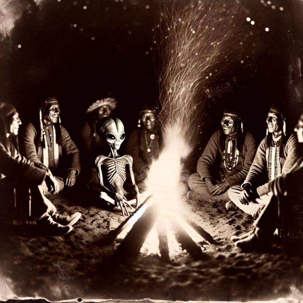 1850s Sepia Photograph: Martian and Native Americans