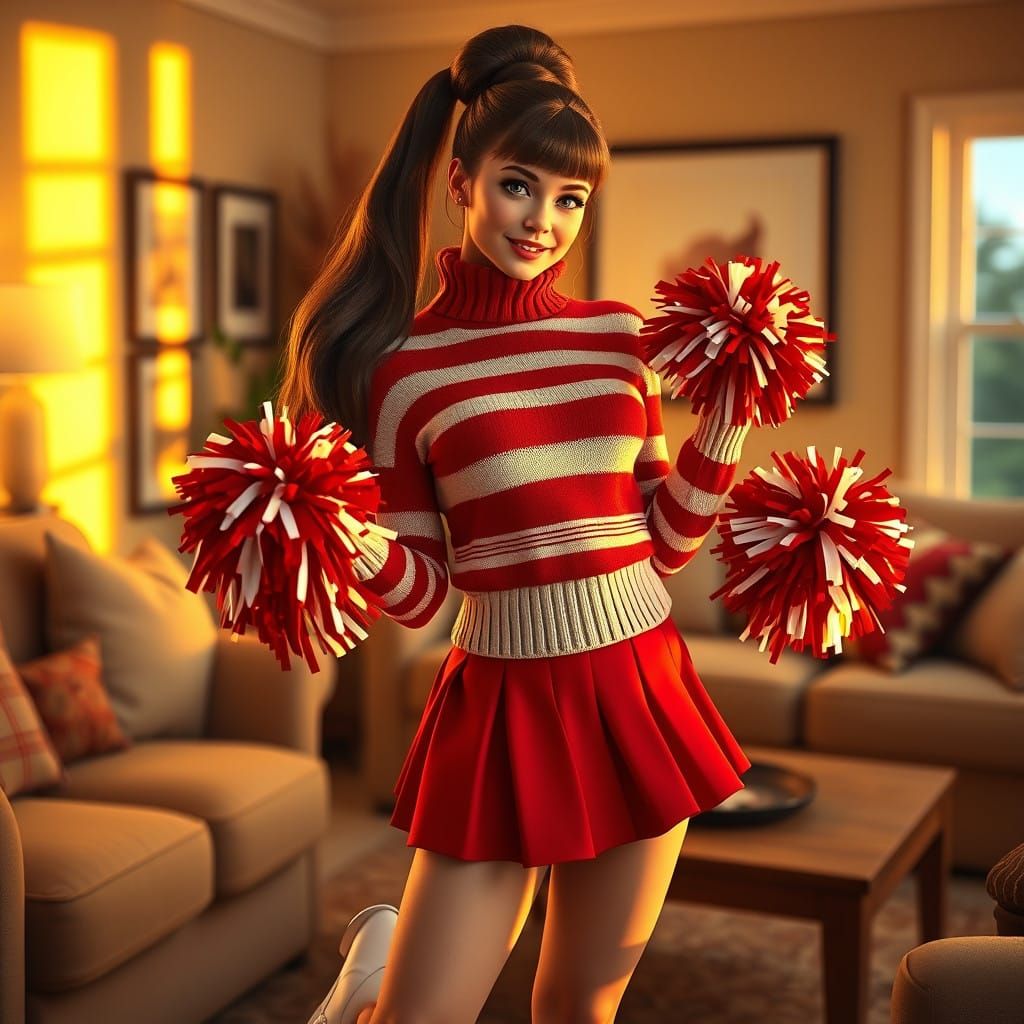 Vintage Cheerleader Goddess in Warm, Golden Lighting