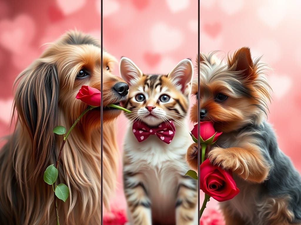 Triptych - Sheltie, Tabby and Yorkie