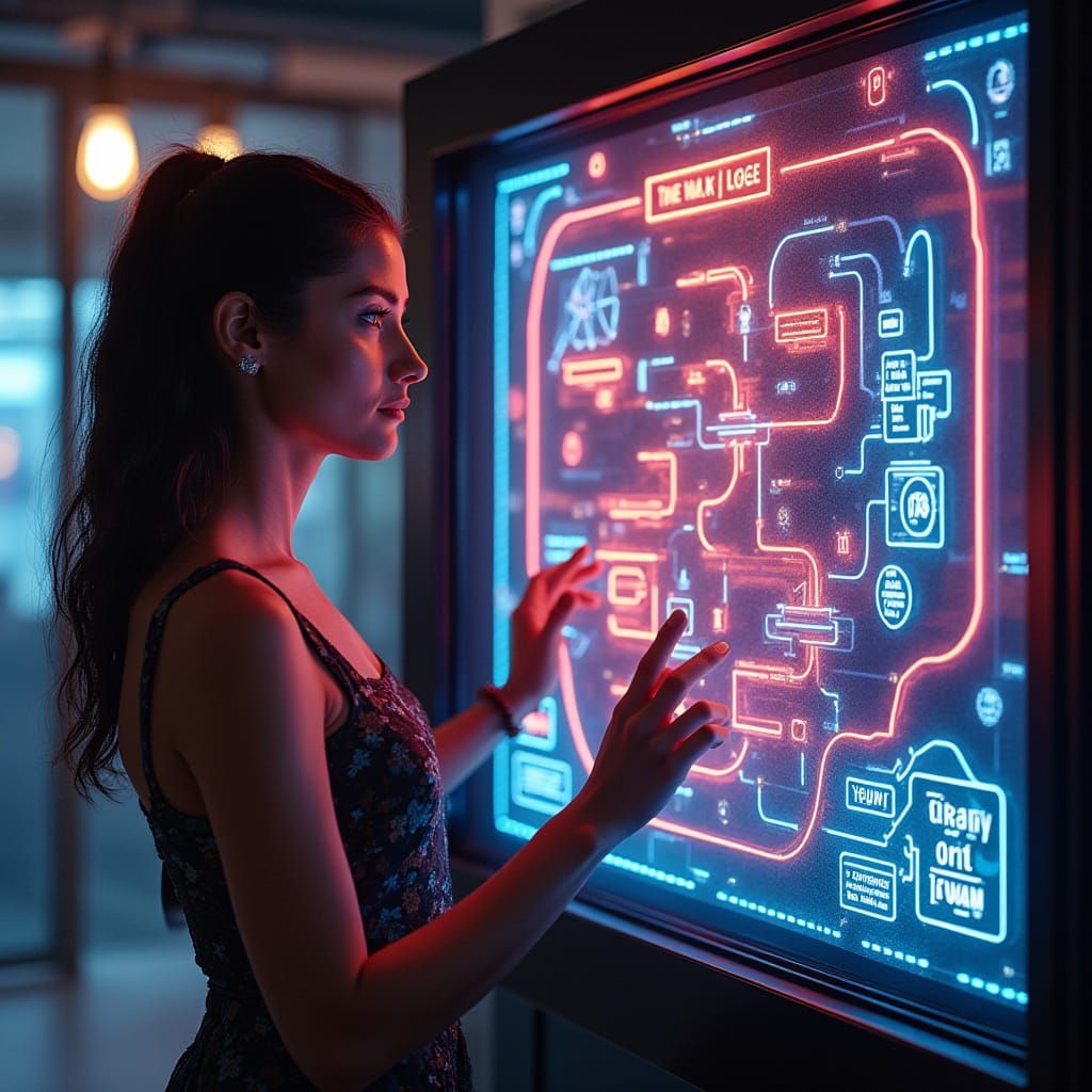 Futuristic LED Flowchart of Life in Neon Style