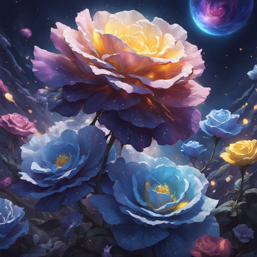 Spiral Galaxy Rose in Space, Pearlescent Hues