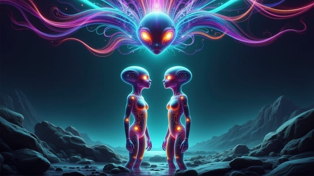 Android Hybrids Connected by Telepathy in Surreal Realm