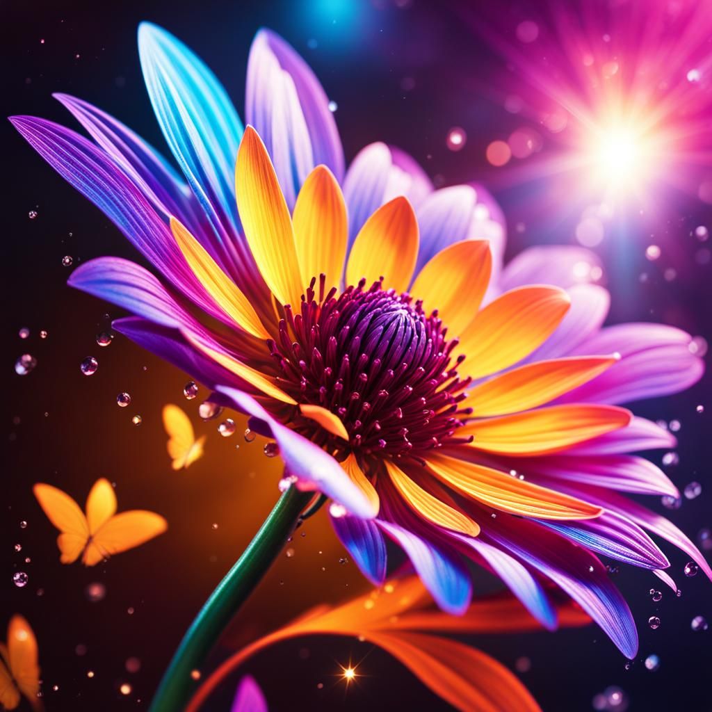 Magical Light Flower with Butterflies in Digital Art