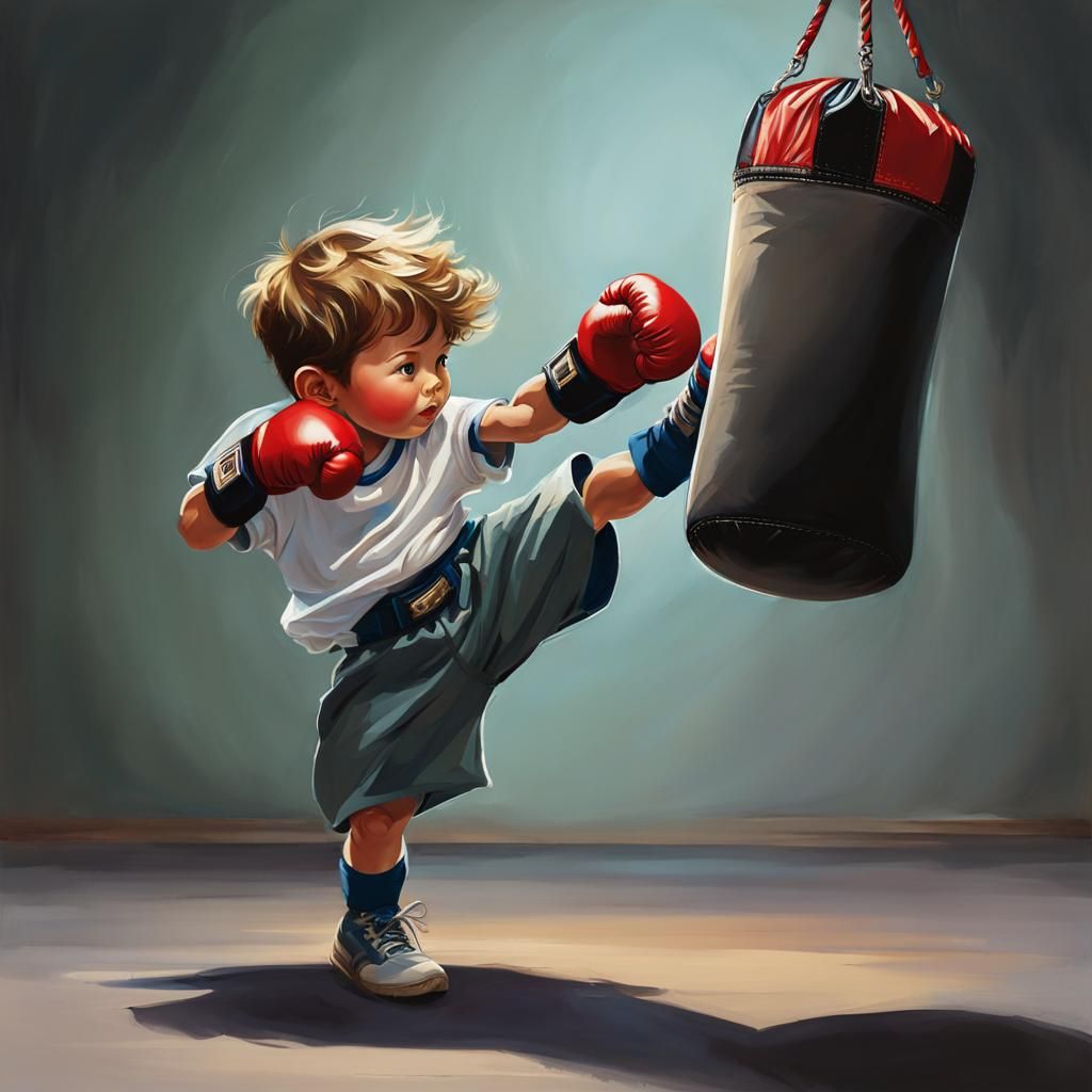 Cute Boxing Champion in a Whimsical Studio