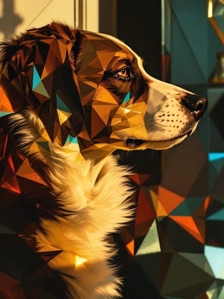 Art Deco Dog Waits in Golden Hour Light