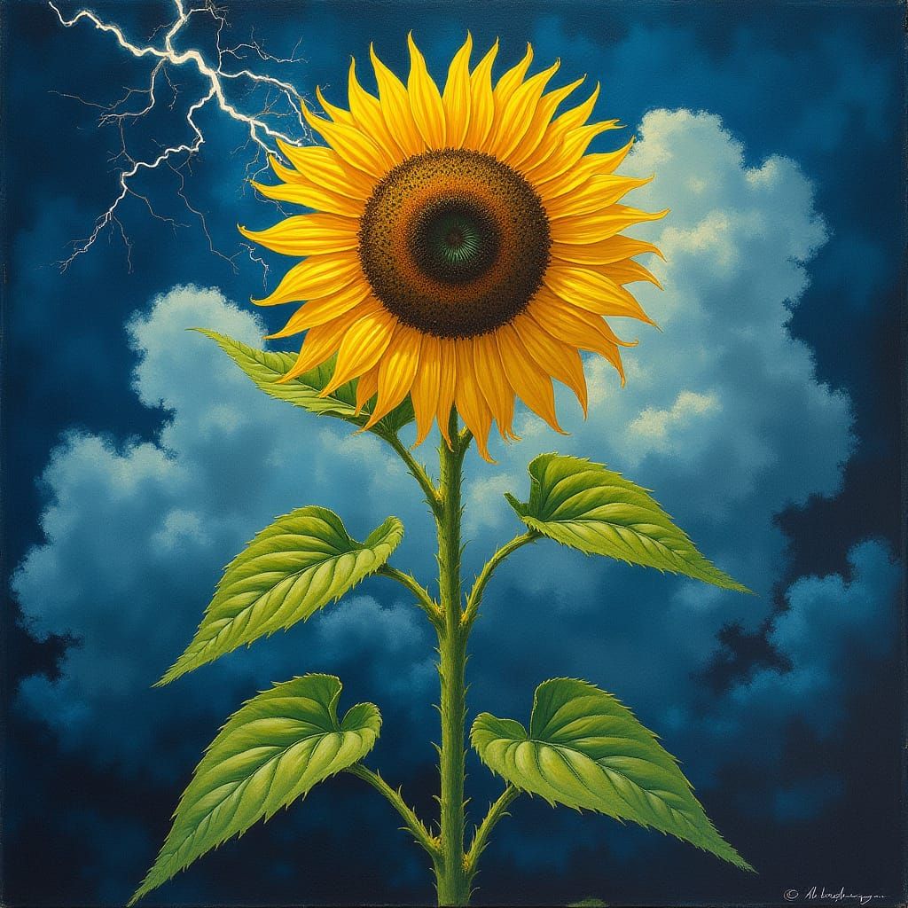 Electric Sunflower in Dreamlike Landscape