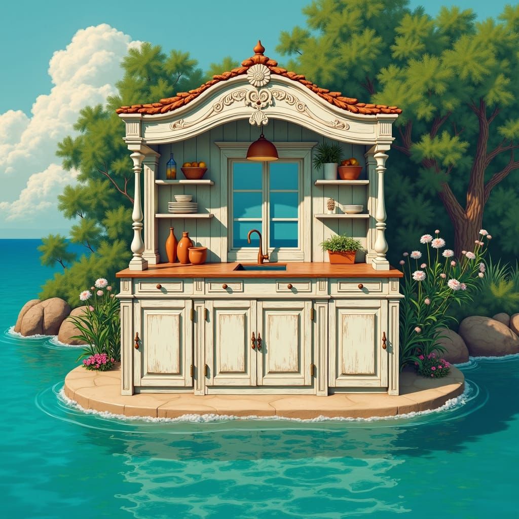 Kitchen Island on Island in Impressionistic Style