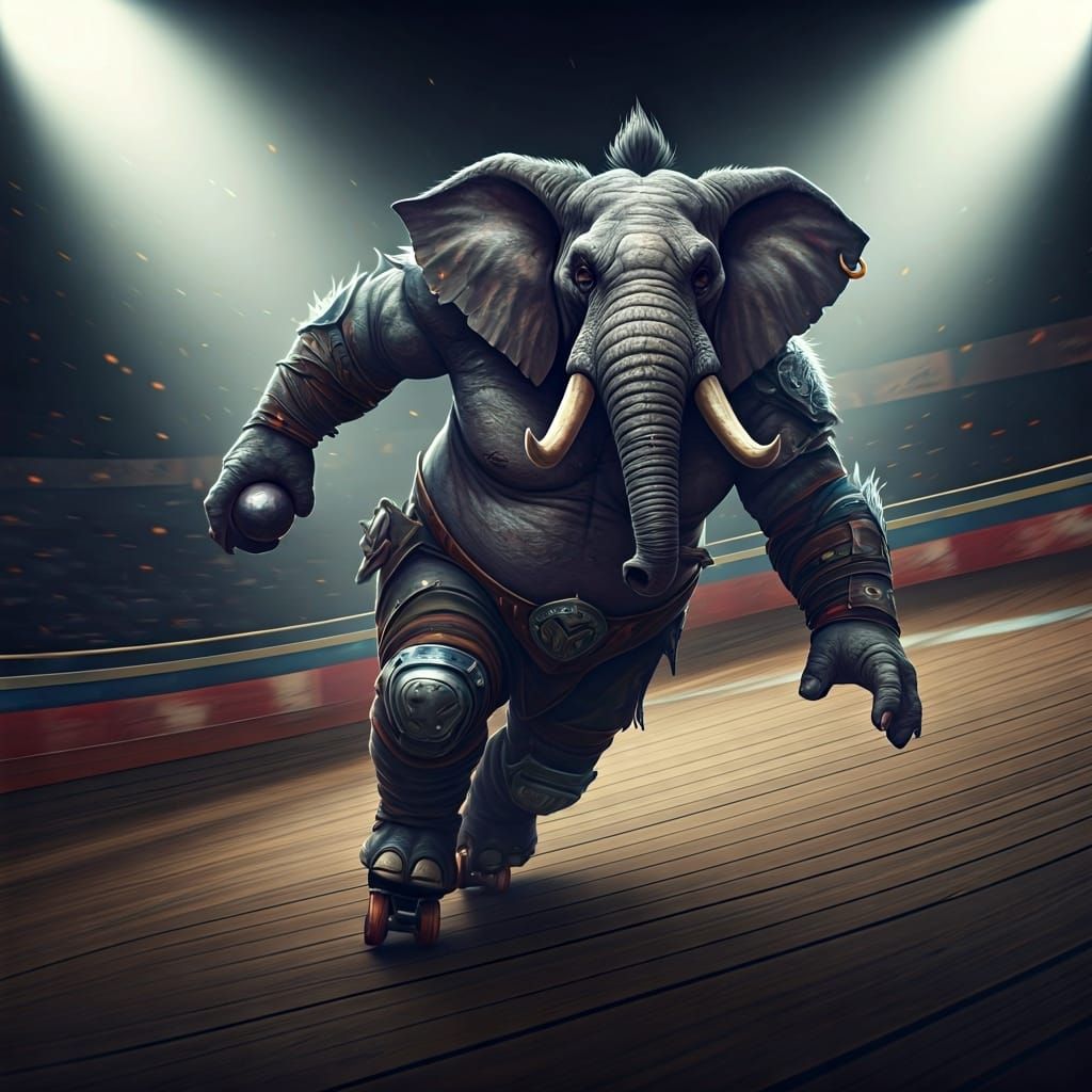 Anthropomorphic Elephant Rollerball Player in Fantasycore St...