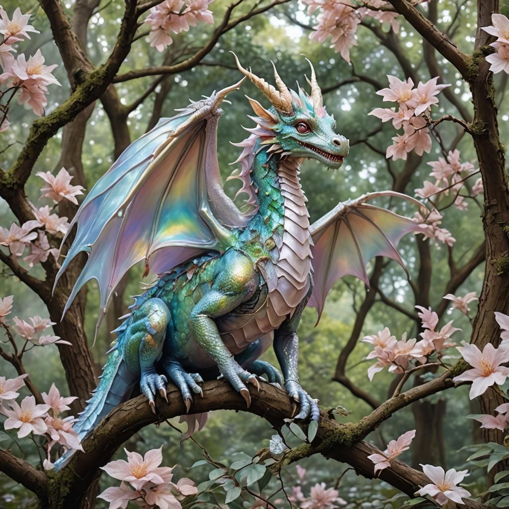 Pearlescent Faerie Dragon in the Trees