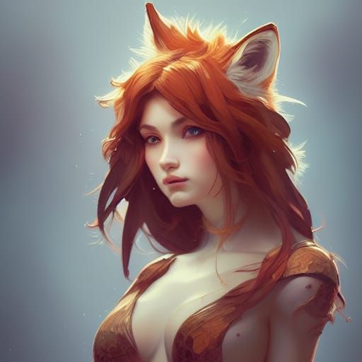 Intricate Fox Girl Portrait in Hyperdetailed Style