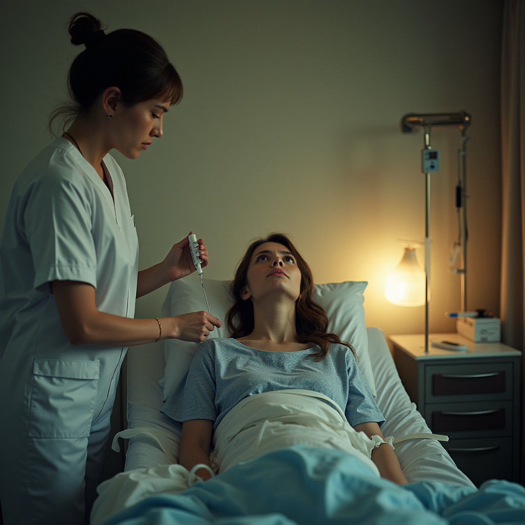 Restrained Woman Receives Sedative: Cinematic Hospital Scene