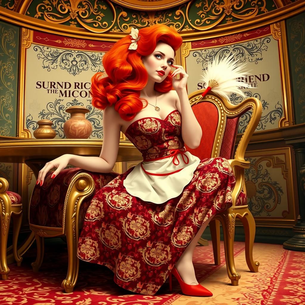 Elegant Housewife in Art Nouveau Style