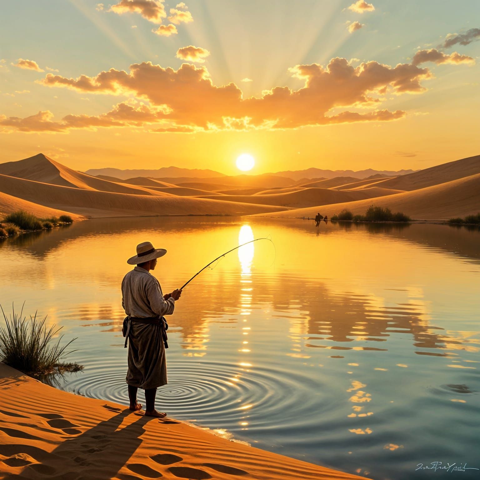 Peasant Fishing in a Desert Oasis