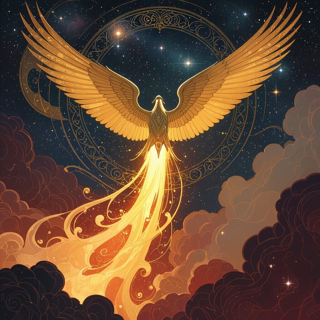 Phoenix Rising: Ornate Art Nouveau Illustration