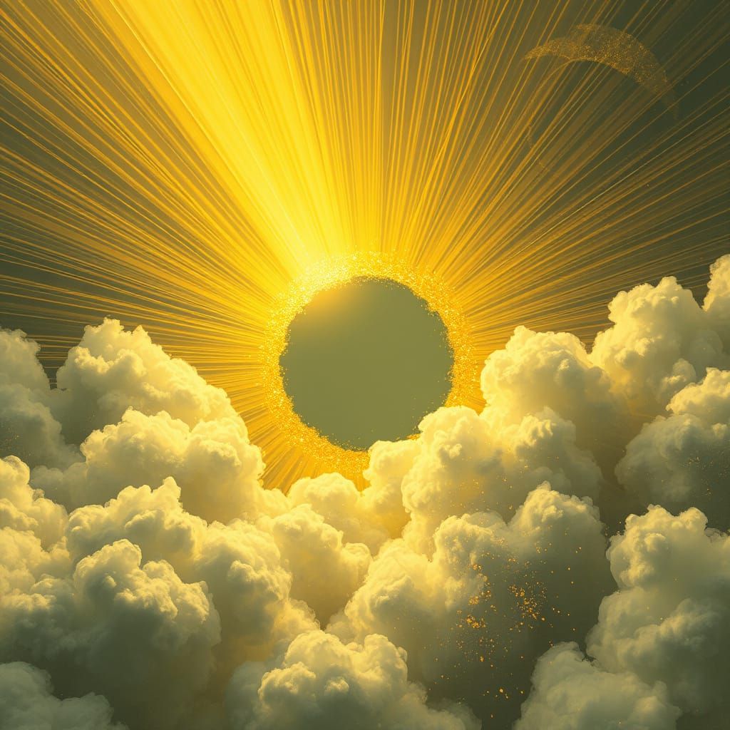 Golden Radiance Illuminates Whispy Clouds in a Playful Burst...