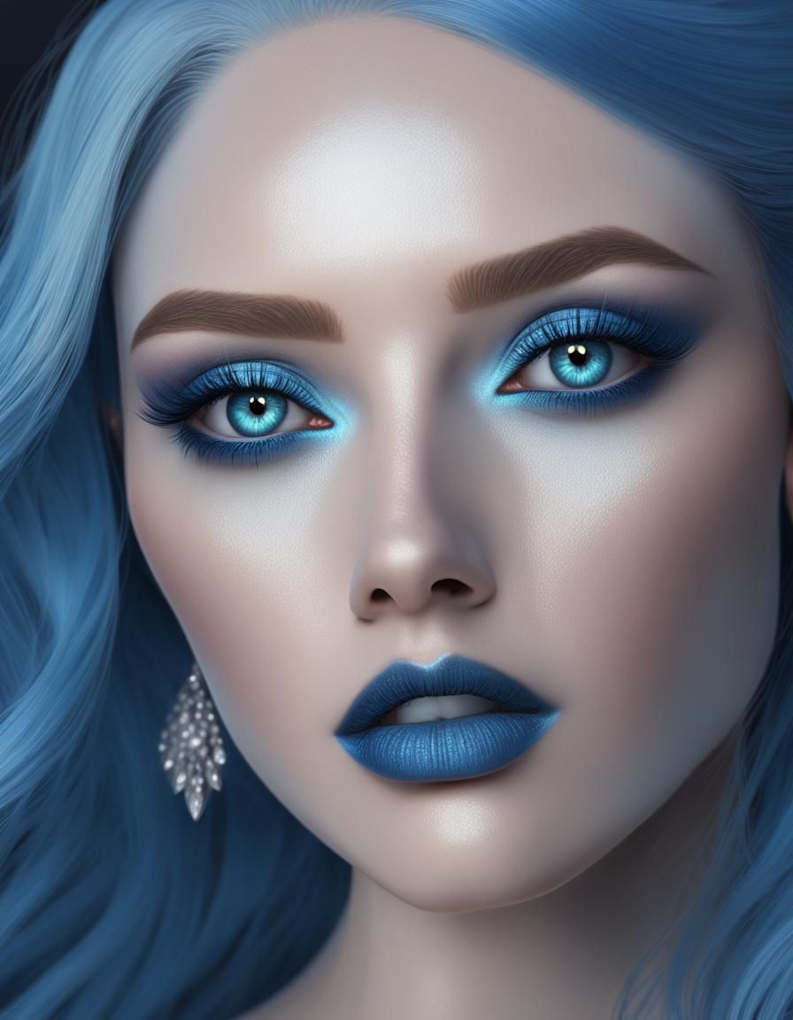 Ethereal beauty with long sapphire blue hair and blue eyes w...