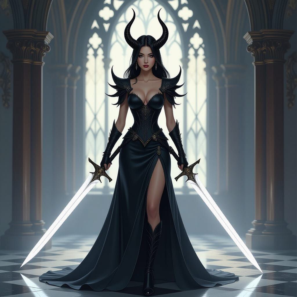 Ethereal Gothic Knight Silhouette with Glowing Sword