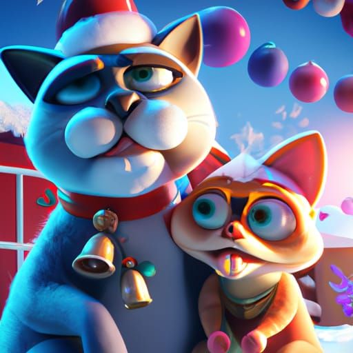 Festive Christmas Kittens in 3D Digital Art