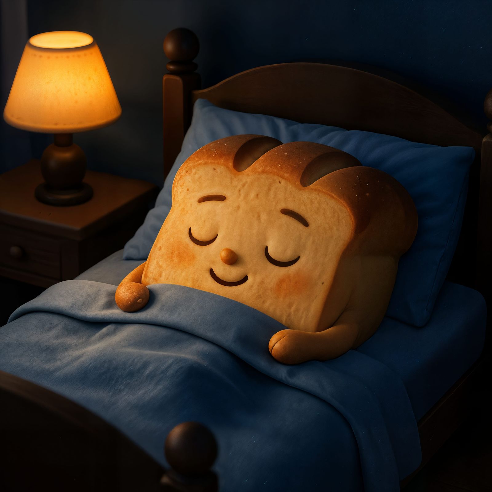 Peaceful Cartoon Loaf Sleeping in Bed