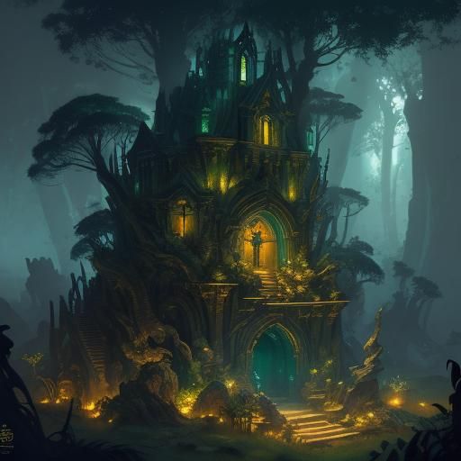 Mystic Hermit in Emerald Forest: Fantasy Art