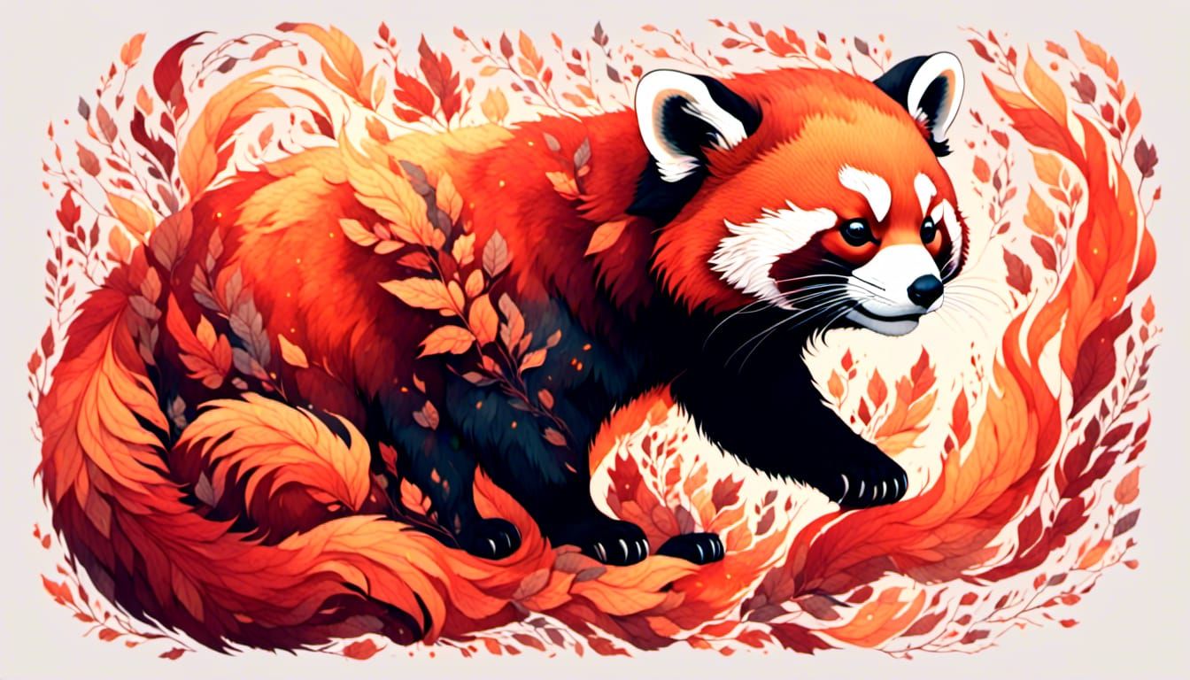 Fiery Red Panda in Watercolor Style