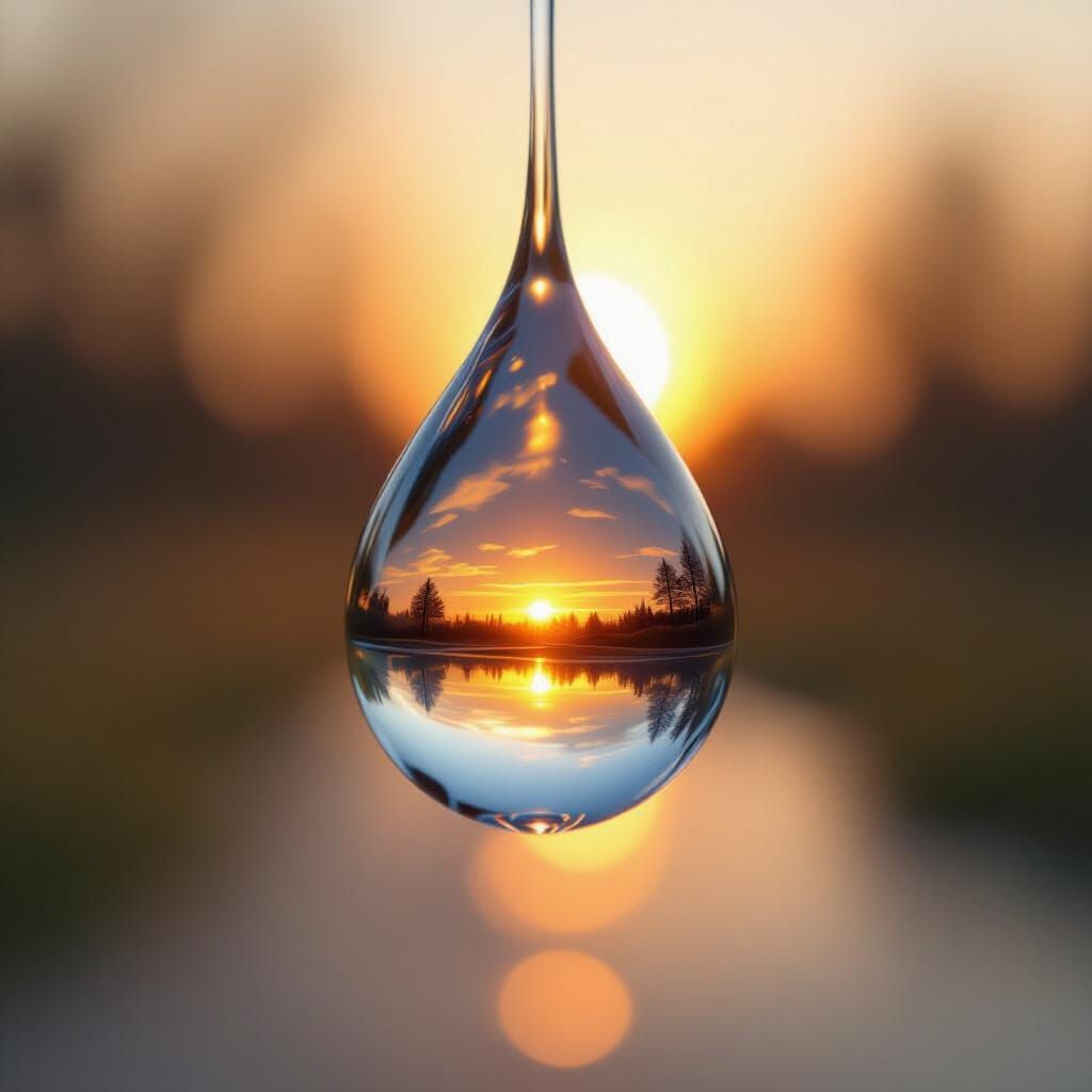 Sunrise Captured Inside Glass Raindrop
