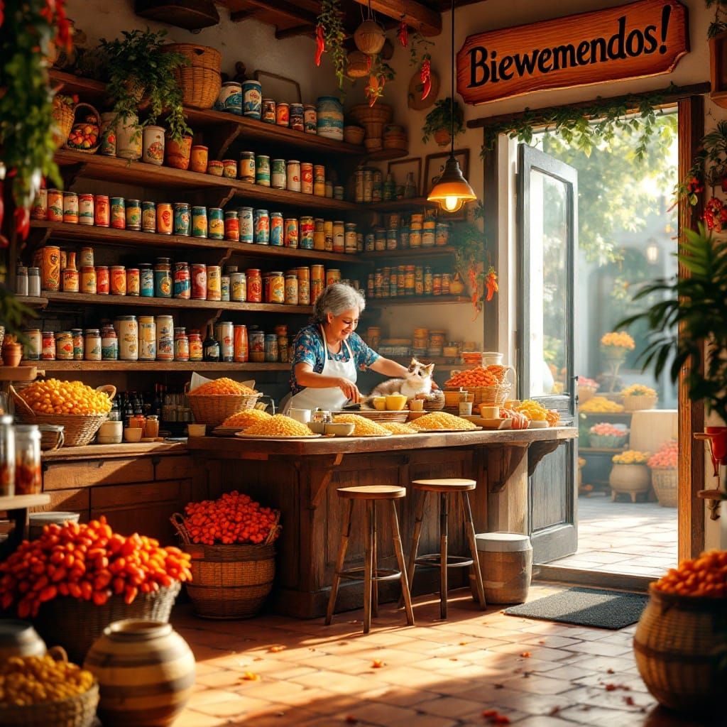 Spanish Bodega Scene in Warm, Inviting Style