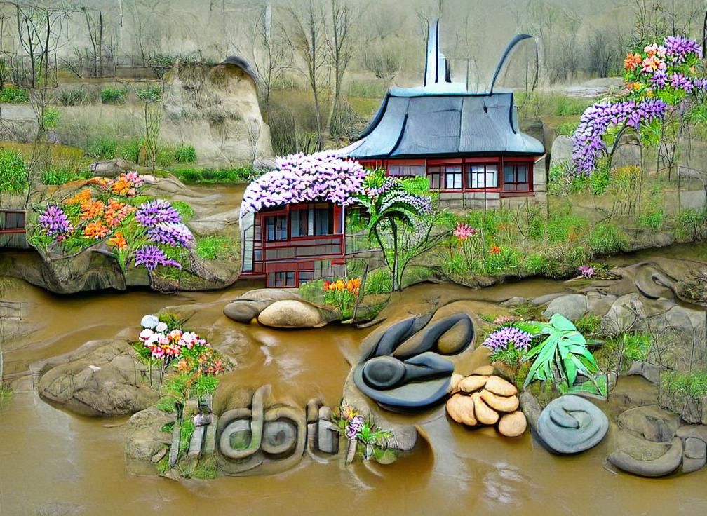 Zen Garden with Art Nouveau Hut