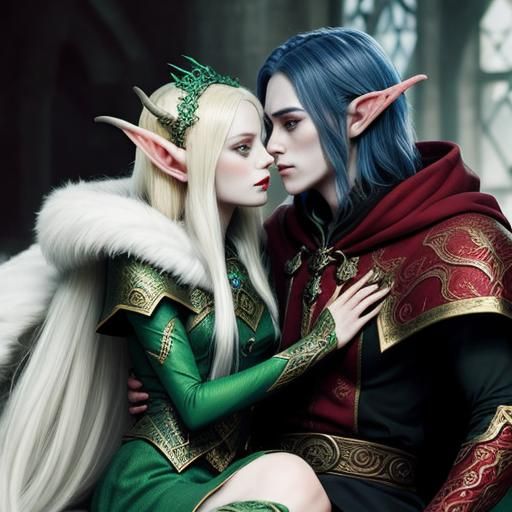 Fantasy Art: Demon King and Elven Enchantress Kissing