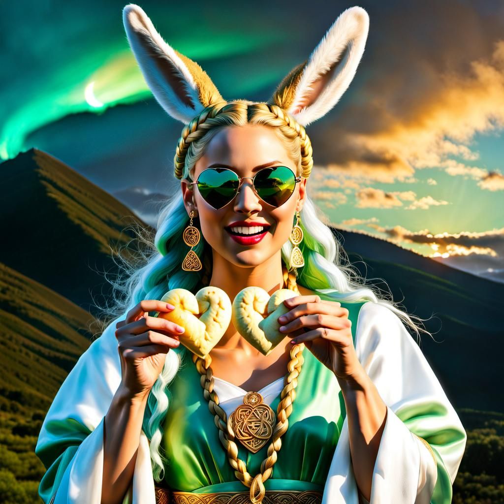 Freyja Juggling Cookies in Psychedelic Fantasycore Style