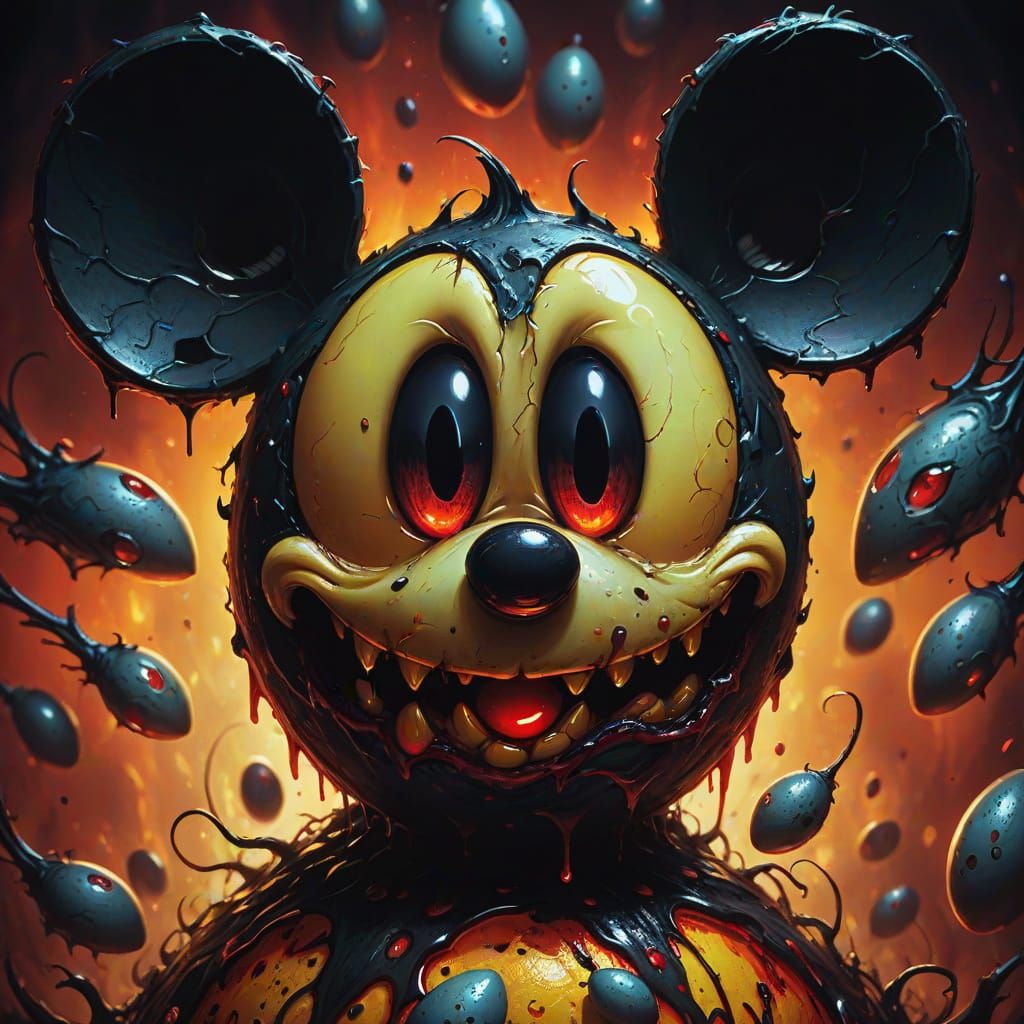 Evil Mickey Larva Emerges in Dark Fantasy Art