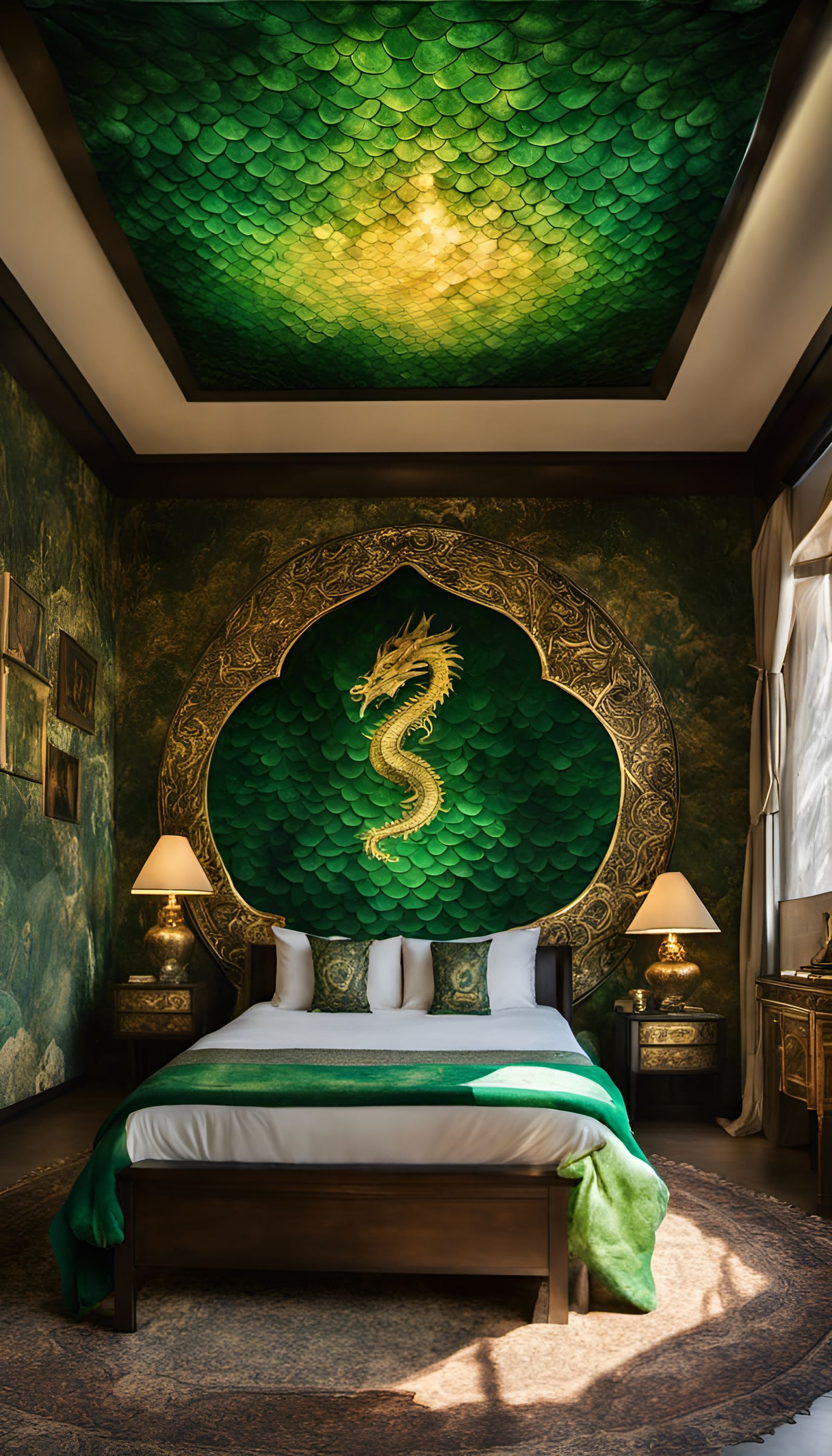 Dragon Scale Bedroom with Golden Tapestries